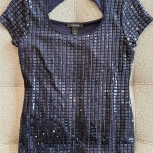 White House Black Market Dark Blue Sequin Blouse